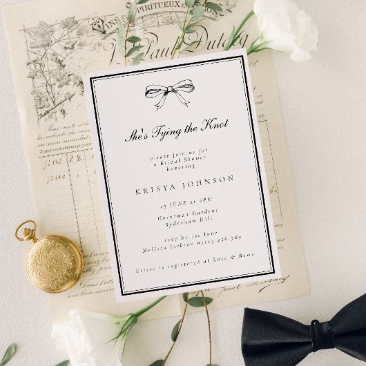 シック・ブラック彼女は結び目の弓ブライダルシャワー 招待状