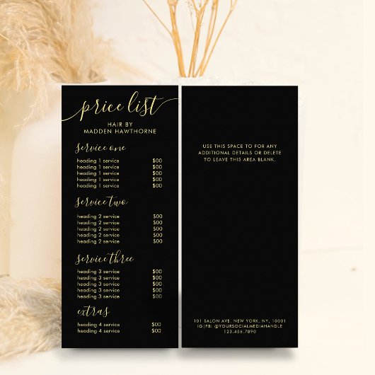 シック・ブラック金ゴールドタイポグラフィサービス価格表 ラックカード