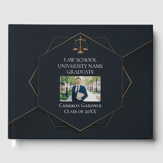 シック・ブラック金ゴールドロースクール写真卒業パーティー ゲストブック (正面)