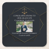 シック・ブラック金ゴールドロースクール写真卒業パーティー スクエアペーパーコースター (正面)