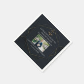 シック・ブラック金ゴールドロースクール写真卒業パーティー スタンダードカクテルナプキン (角)