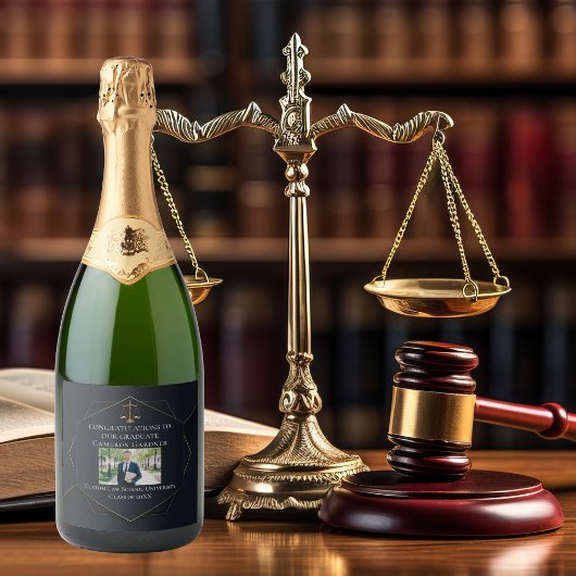 シック・ブラック金ゴールドロースクール写真卒業パーティー スパークリングワインラベル