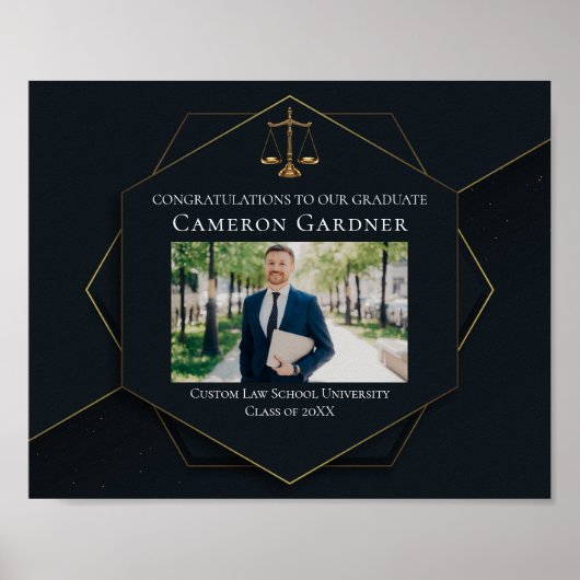 シック・ブラック金ゴールドロースクール写真卒業パーティー ポスター (正面)