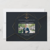 シック・ブラック金ゴールドロースクール写真卒業 案内状 (正面)