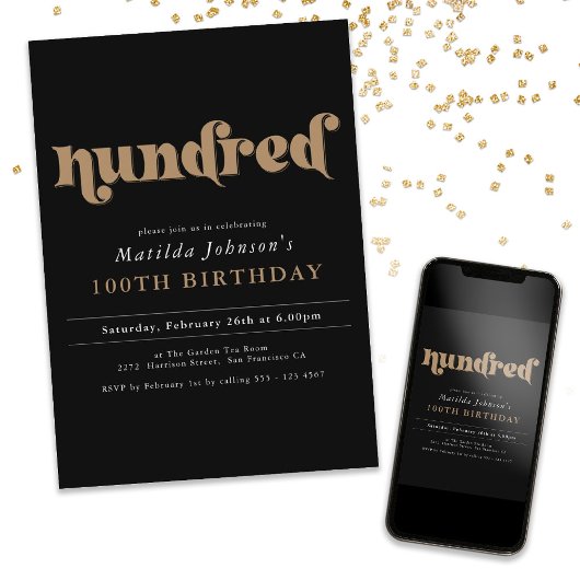 シック・ブラック金ゴールド100thバースデーパーティーへの招待 招待状