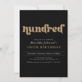 シック・ブラック金ゴールド100thバースデーパーティーへの招待 招待状 (正面)