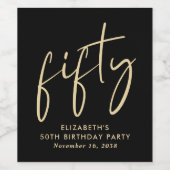 シック・ブラック金ゴールド50thバースデーパーティー ワインラベル (シングルラベル)