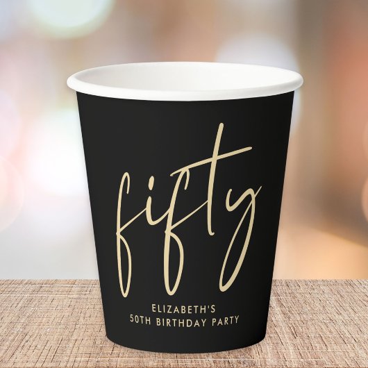 シック・ブラック金ゴールド50thバースデーパーティー 紙コップ