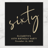 シック・ブラック金ゴールド60thバースデーパーティー ワインラベル (シングルラベル)