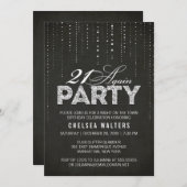 シック・ブラック&シルバー21再び誕生日パーティー 招待状 (正面/裏面)