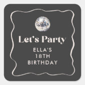 シック・ブラック&シルバー・ディスコボール18thバースデーパーティー スクエアシール (正面)