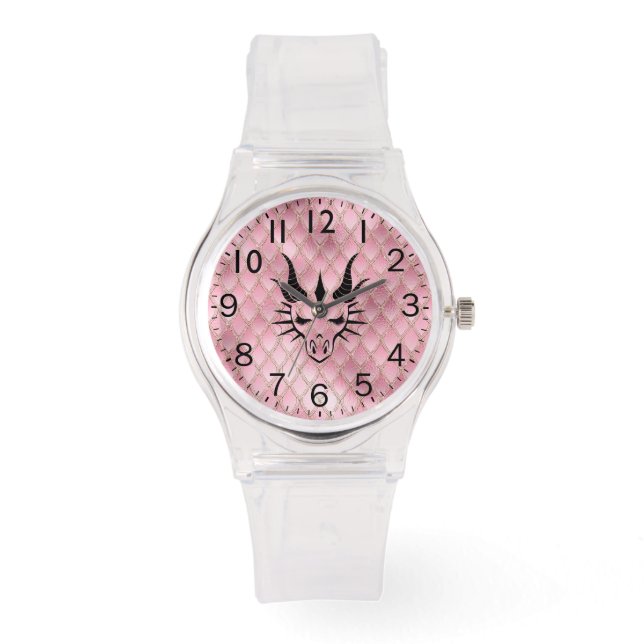 シック・ブラック・ドラゴンヘッド&ピンク・ドラゴンはかりで測 腕時計 (正面)