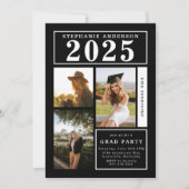 シック・ブラック・フォト・コラージュ卒業パーティー 招待状 (正面)