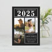 シック・ブラック・フォト・コラージュ卒業パーティー 招待状 (スタンド正面)