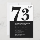 シック・ブラック&ホワイトの73歳の誕生日の招待状 招待状 (正面)