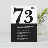 シック・ブラック&ホワイトの73歳の誕生日の招待状 招待状 (スタンド正面)