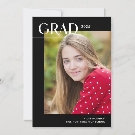 シック・ブラック&ホワイト2025写真卒業パーティー 招待状 (正面)