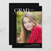 シック・ブラック&ホワイト2025写真卒業パーティー 招待状 (正面/裏面)