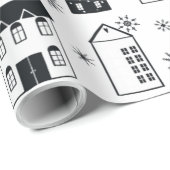 シック・ブラック&ホワイト・スノーフレーク・ハウスホリデイ ラッピングペーパー (ロールコーナー)