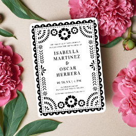 シック・ブラック&ホワイト・パペル・ピカインスパイアド結婚ズ 招待状