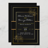 シック・ブラック、ホワイト、金ゴールドシンプルズ結婚 招待状 (正面/裏面)