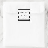 シック・ブラック |白いモダン結婚式の引き出物ラベル スクエアシール (バッグ)