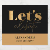 シック・ブラック&金ゴールドレッツ祝誕生日 スパークリングワインラベル (シングルラベル)