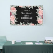 シック・ブルガンディピンクローゼフローラブラック90誕生日 横断幕 (トレードショー)