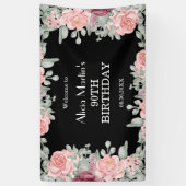 シック・ブルガンディピンクローゼフローラブラック90誕生日 横断幕 (縦)