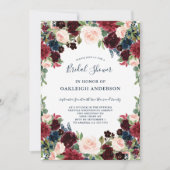 シック・ブルゴーニュ、ネイビー、ピンクフローラブライダルシャワー 招待状