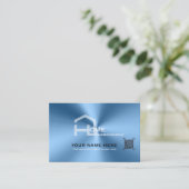 シック・ブルーのメタリックモダン・ビジネス・カード 名刺 (スタンド正面)