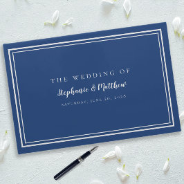 シック・ブルークラシックホワイトモダンミニマ結婚リスト ゲストブック