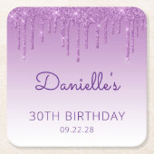 シック・ブルーグリッタードリップ30th誕生日パーティー スクエアペーパーコースター (正面)