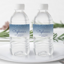 シック・ブルーグリッタードリップ50thバースデーパーティー ペットボトルラベル