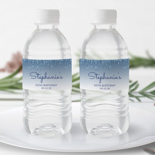 シック・ブルーグリッタードリップ50thバースデーパーティー ペットボトルラベル