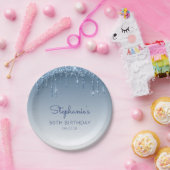 シック・ブルーグリッタードリップ50thバースデーパーティー ペーパープレート (パーティー)