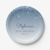 シック・ブルーグリッタードリップ50thバースデーパーティー ペーパープレート (正面)