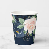 シック ブルーム | ネイビーブルーとバラピンクの花 紙コップ (正面)