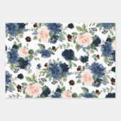 シック ブルーム | ネイビーブルーとフラッシュ フラワーパターン ラッピングペーパーシート (正面)