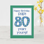 シック・ブルー，グリーン，ホワイト80誕生日パパ カード (黄色い花)