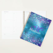 シック・ブルー・ピンク虹色グリッターモノグラム プランナー手帳 (ディスプレー)