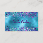 シック・ブルー・ピンク虹色グリッター 名刺 (正面)