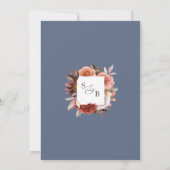 シック・ブルー、ブルゴーニュ赤面とピンクフローラ結婚ズ 招待状 (裏面)