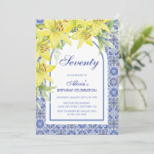 シック・ブルー・ポルトガル語アズレジョリリー70誕生日 招待状 (スタンド正面)