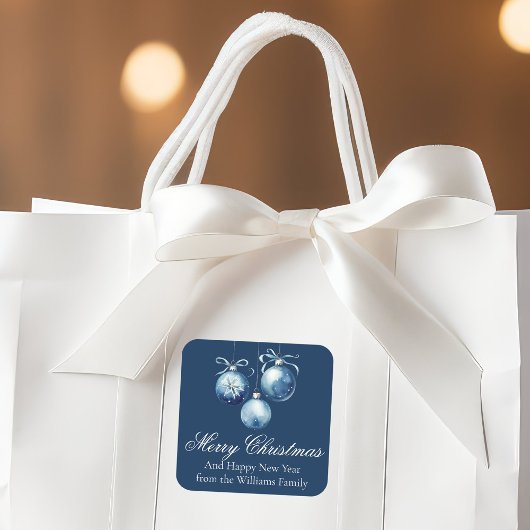 シック・ブルー・メリークリスマスオーナメントカスタマイズ スクエアシール