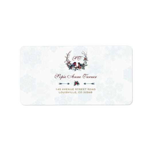 シック・ベリーズブルフィンチ冬リース結婚ズ ラベル (正面)