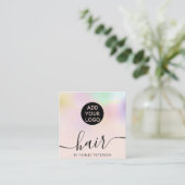 シック·ホロガーリーグラフィック·グラデーション赤面·ピンクのヘア·ロゴ スクエア名刺 (スタンド正面)