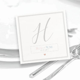 シック・ホワイトで新郎新婦の名結婚前 スタンダードカクテルナプキン