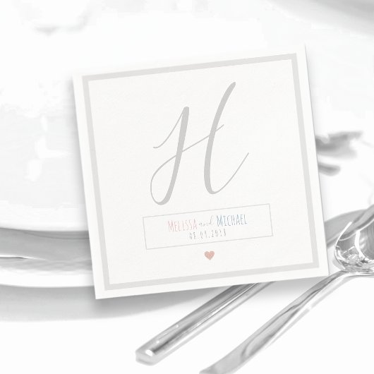 シック・ホワイトで新郎新婦の名結婚前 スタンダードカクテルナプキン