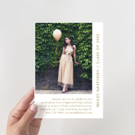 シック・ホワイトと金ゴールド2枚の写真卒業パーティー 招待状